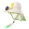 Kids Sun Cap with Built-in Solar Fan, Wide Brim Sun Protection Cooling Hat, Breathable Mesh Fabric Summer Hat with Cartoon Pattern, Shawl Design