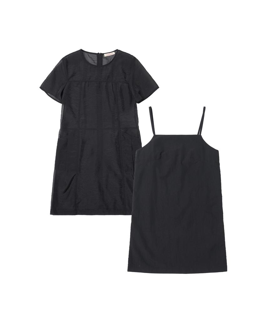 Banwonateullie A3518 See-Through Layered Setup Dress_Black