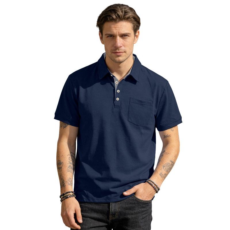 New men s plain-coloured short-sleeved polo shirt with a lapel – a versatile, mature yet casual T-shirt for men S темно-синий