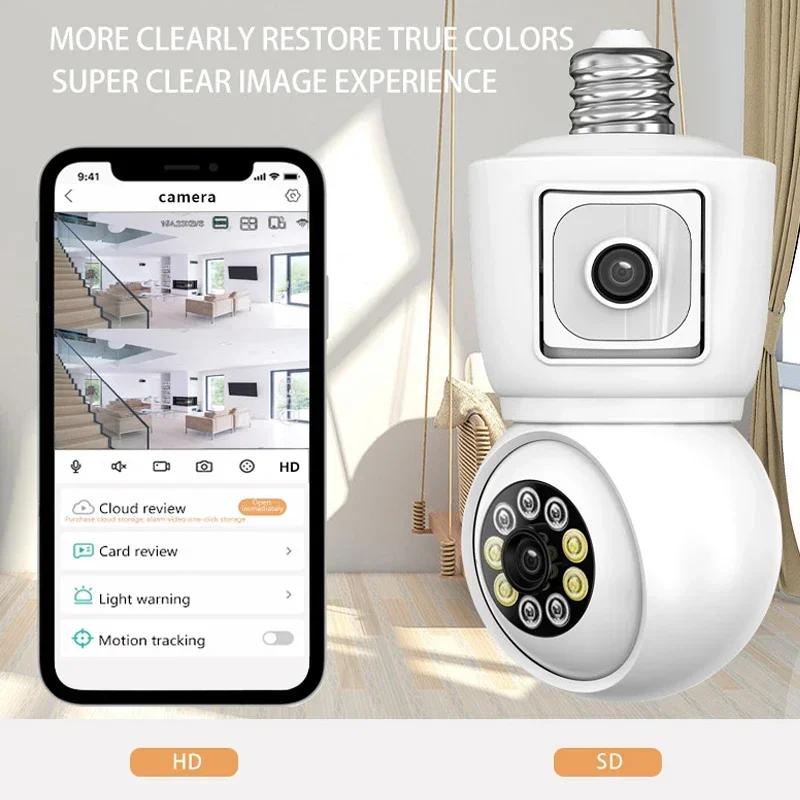 LS VISION Cameră WiFi 4K 4MP E27 cu bec E27 lentilă duală Ecran dublu Urmărire automată Audio bidirecțional Color Viziune nocturnă Cameră de securitate în aer liber