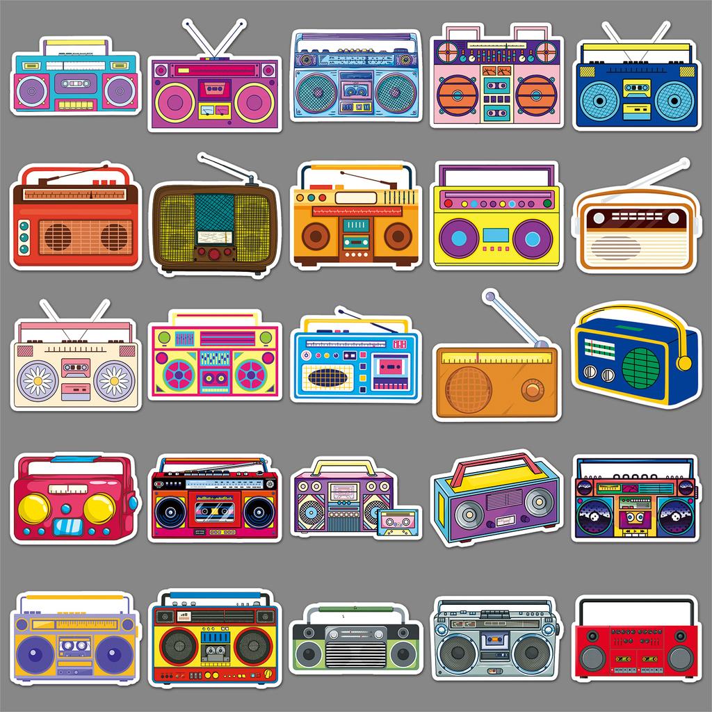 50 Cartoon Radio Doodle Stickers Personalized Retro Creative Decoration Mobile Phone Suitcase Water Cup Stickers
