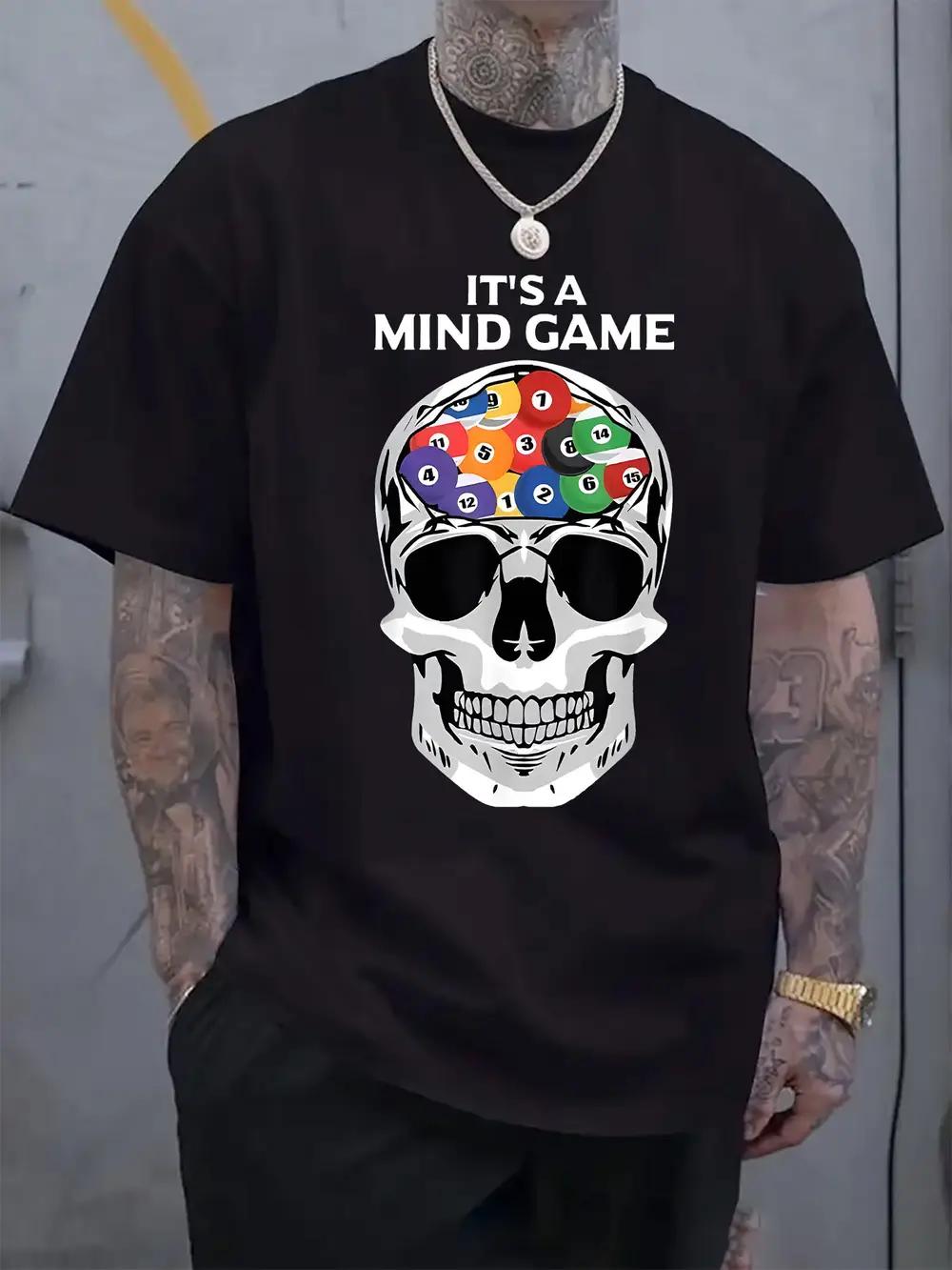 

Casual Billiards Print T-shirt - It s a Mind Game Skull Design S