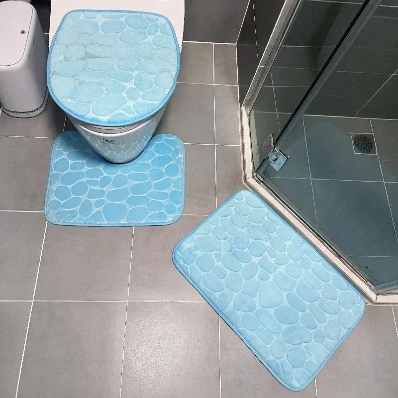 3PCS/set Bath Mats Non Slip Memory Foam Bathroom Soft Rugs Water Absorption Dry Fast Bath Mat Machine Washable for Home Floor