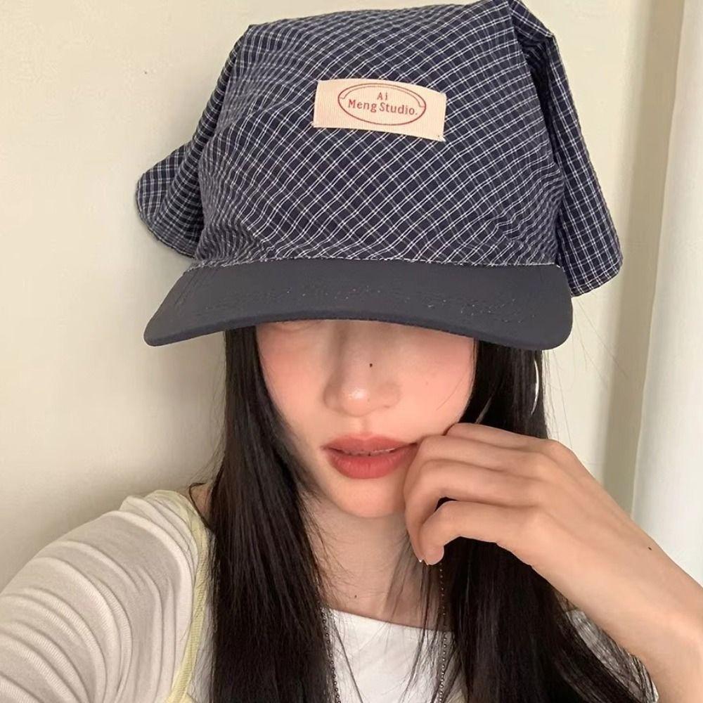 Cotton Scarf Peaked Cap Plaid Triangle Headscarf Hat Y2K Headscarf Baseball Hat Summer Outing
