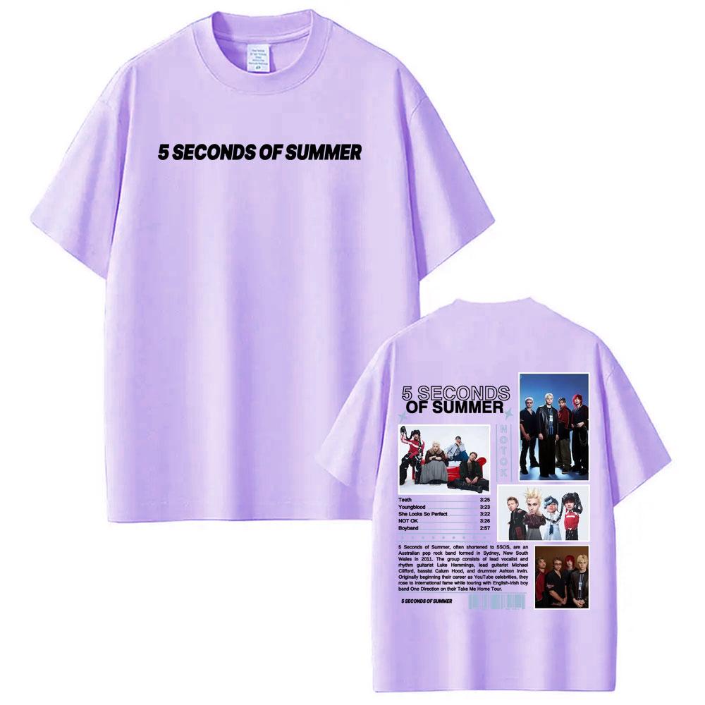 Band 5 Seconds of Summer World Tour Merch T Shirt Unisexs Clothing Fashion Hip Hop Style T Shirts 100 Cotton Short Sleeve Tshirt