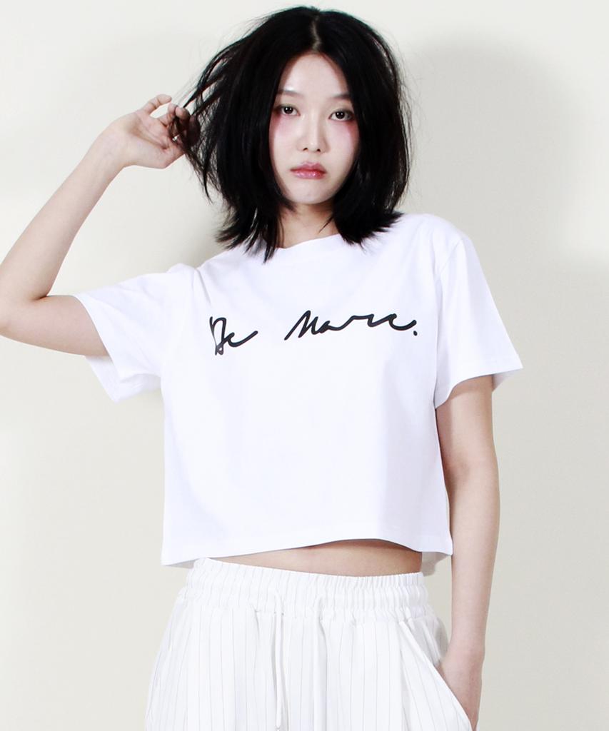 Deumakeu Rough Writing Text-Logo Crop T-Shirt White