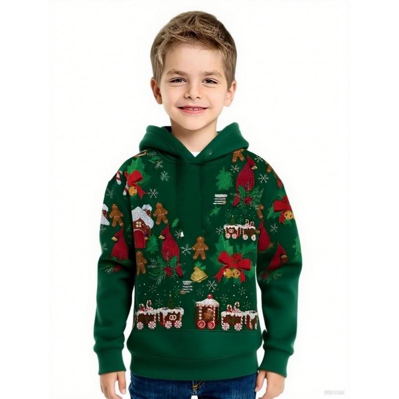 Christmas Tree Hoodies Snowflake Bow Tie 3D Print O-Neck Boys Girls Clothes Casual Christmas Party Sweatshirt Long Sleeve Tops