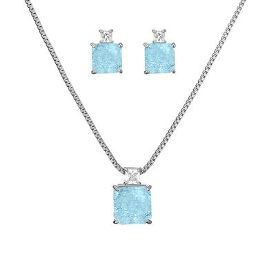 ZAKOL Elegant Ocean Blue Square AAA Zirconia Earring Necklaces Set for Women Exquisite Wedding Party Zircon Gift for Women