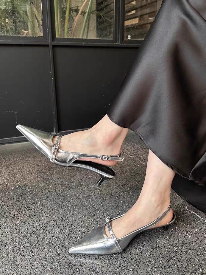 

Summer 2025 new simple bag head back thick heel fashion sandals pointed sandals 35