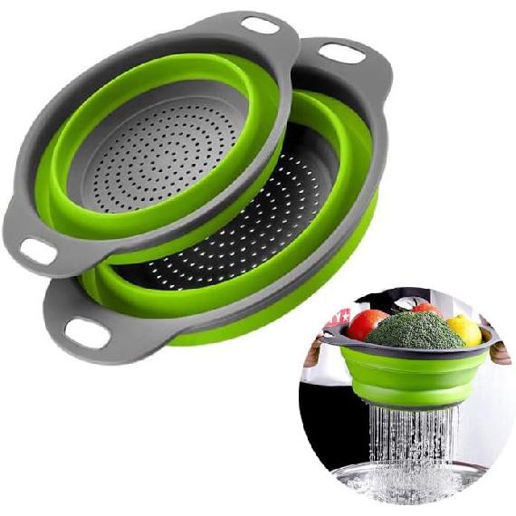 2 Pack Collapsible Colander Set, Emptycolor Foldable Collapsible Strainers for Kitchen, Small Round Colander with Base and Handles for Pasta, Fruit,