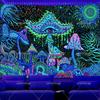 Blacklight Forest Mushroom Tapestry UV Reactive Eyes Tapestries Black Light Galaxy Sky Neon Tapestrys Wall Hanging For Bedroom