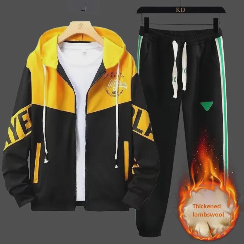 

Мужской комплект из двух частей: толстого плюшевого свитшота и куртки на молнии, зимнее пальто 3XL