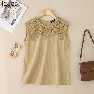 Γυναικεία Casual Δαντελωτά Κροσέ Συνδυασμός Στρογγυλή Λαιμόκοψη Αμάνικα Μπλουζάκια