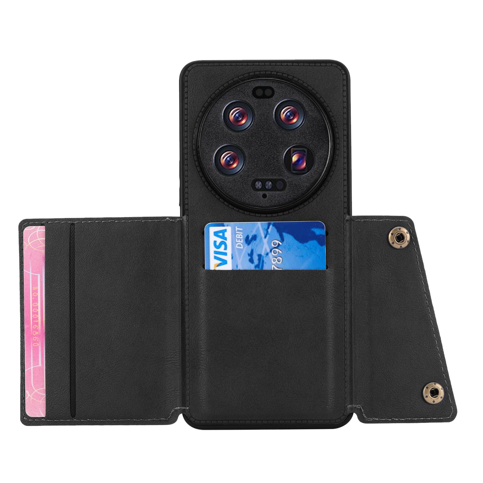 

Phone Case for Xiaomi 13 Ultra Card Holder Kickstand PU Leather Coated TPU Shockproof Back Cover Black