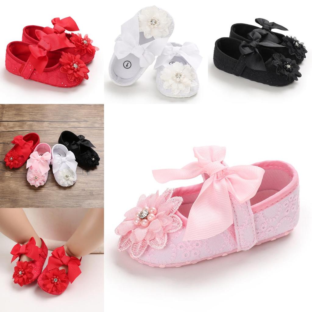 Prinzessinnen-Schuhe für Mädchen mit Blumen- und Schleifenverzierungen für Kleinkinder zum Laufen 0-6 Monate