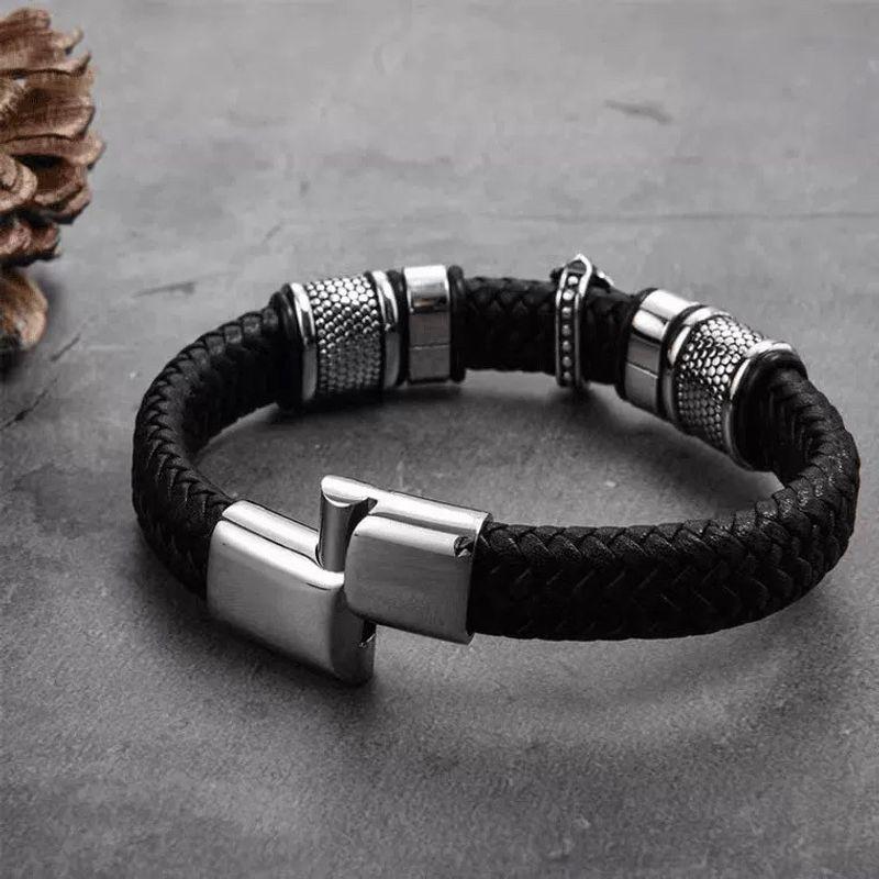 European and American Black Warrior Men's Leather Bracelet Trendy Punk Heavy Metal Cross Braided High-End Fashion Personalized Bracelet
