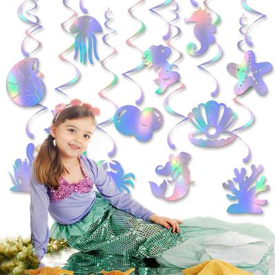12 Pcs Mermaid Hanging Swirls Decoration Iridescent Mermaid Theme Party Garland Ocean Ceiling Streamer for Birthday Party Supplies