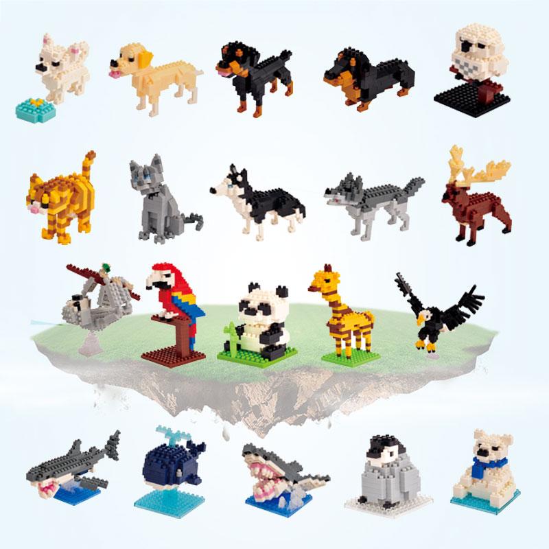 Mini Building Blocks 3D Animal Diamond Model Micro Bricks Dog Cat Bird Moose Wolf Panda Macaw Toys For Children Birthday Gifts