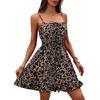 Women Sleeveless Spaghetti Strap Floral Print Dress Solid Color Tie Front Ruffled Hem Summer Dress