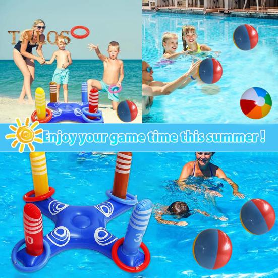 Inflatable Cross Ring Toss Game Set Pool Toy Games for Kids Adults Floating Ring Toss Billiards Game Summer Water Game Toy for Beach Backyard