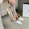 Fashion 2025 New Fine Heel Pointy Diamond Pumps Pearl Wedding Shoes Sparkles Baotou Glass Glue High-heeled Sandals