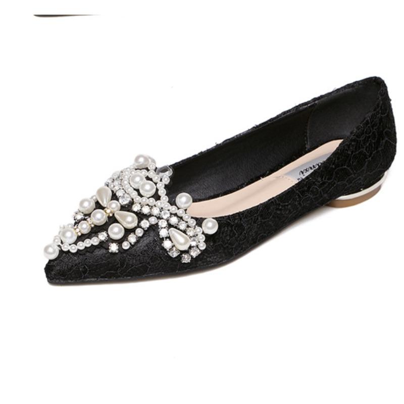 

Мода Новая Корона Жемчуг Мягкие Балетки Свадебные Туфли Острый Носок Женские Платье Мокасины Низкий Жемчужный Каблук Женская Мода Роскошь Большой Размер 43 35