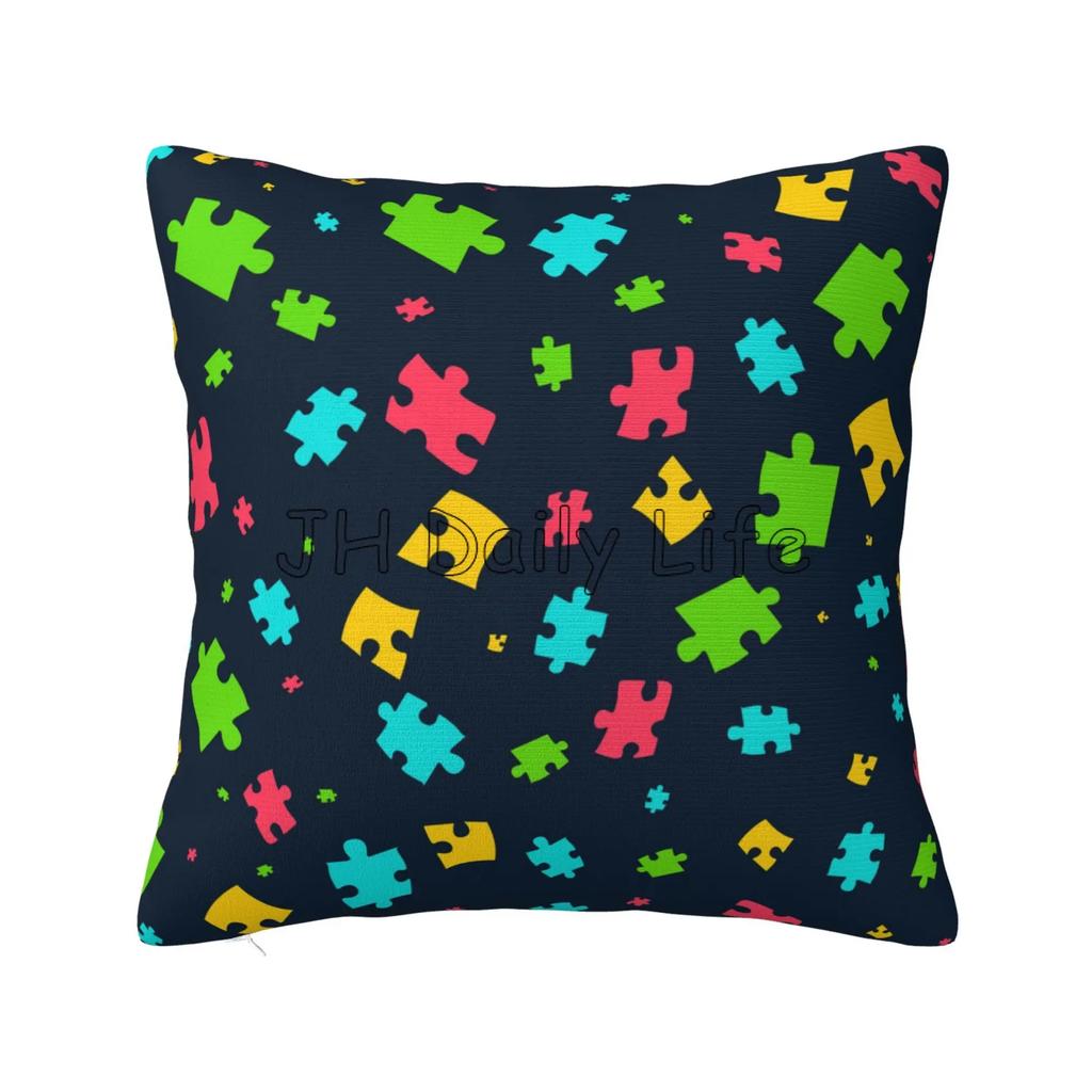 Autism Awareness Colorful Puzzle Piece Cushion Cover Pillow Case Home Office Car Decor Soft Bed Sofa Pillowcase Pillow Cover