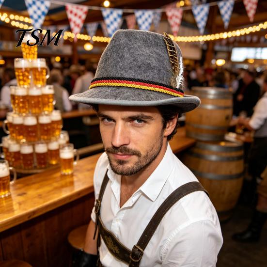 Versatile Casual Hat Fedora with Feather, Short Brim Vintage Jazz Hat, German Holiday Gift for Beer Lovers Oktoberfest Costume Accessories Halloween