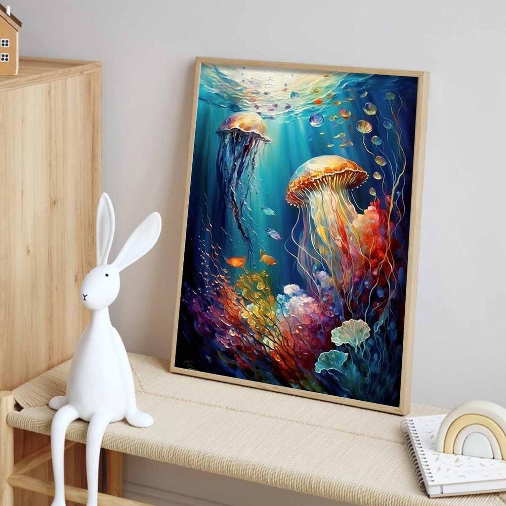 Ocean Diamond Painting Art Painting Set, 5D Undersea Cross Stitch Craft DIY Colored Gemstone Decoration Home Wall Mural Gift