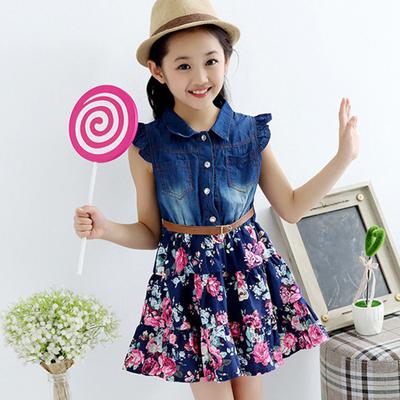 Vestido para niñas con mangas cortas y bolsillos de parche, solapa vaquera, para salir