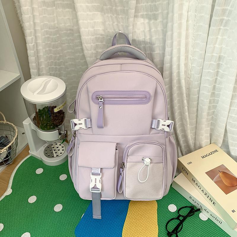 Solid Color Student Schoolbag Women s Lightweight Waterproof Backpack
