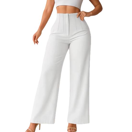 

Women Pants High Waist Pure Color Casual Wide Leg Trousers with Pockets Pure Color Loose Fit Commuting Pants Work Travel Daily Wear S