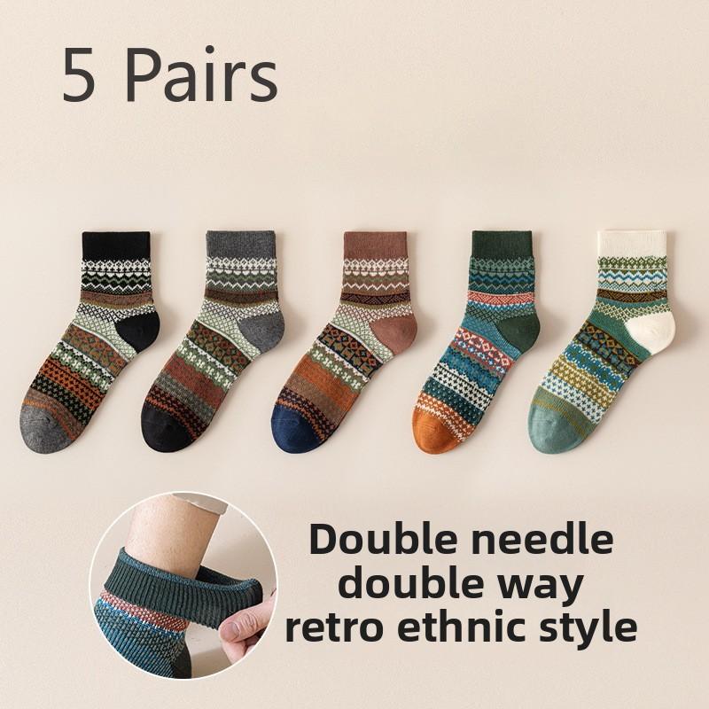

5 пар мужских носков в осенне-зимнем стиле, прочных и анти-катышковых, в стиле ретро, этнических, ветров 5 Pairs