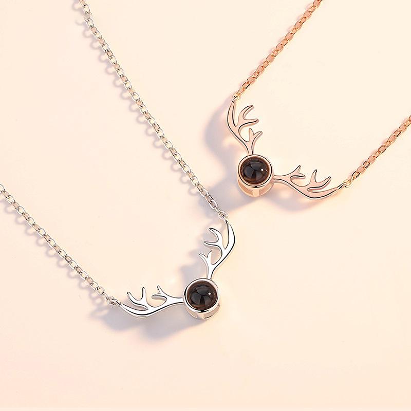 I Love You Deer Antler Necklace - 925 Sterling Silver Clavicle Chain, Japanese & Korean Fashion, TikTok Style Christmas Gift