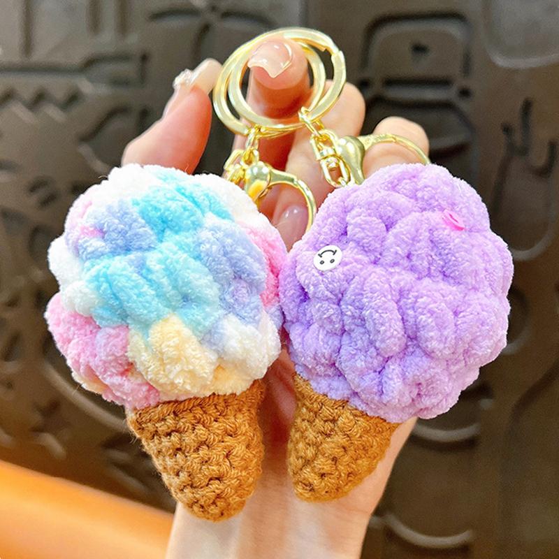 1PC Ice Cream Keychain Bag Pendants With Colorful Scoops Cute Mini Waffle Cones Perfect for Handbags Women