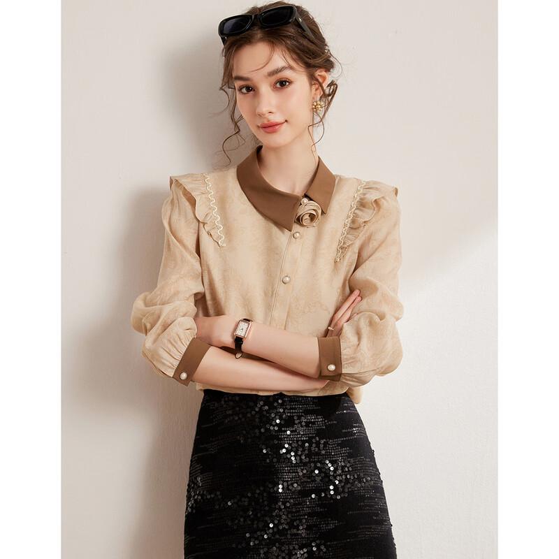 White Deer Language Women s Asymmetric Color-Block Long Sleeve Shirt XL