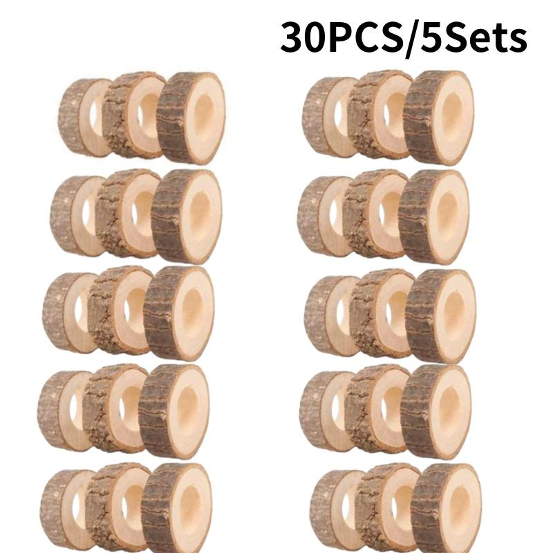 6-30PCS Rustic Wooden Napkin Rings Handmade Bark Log Craft Table Decoration for Wedding Dinner Party and Home Decor Accessories