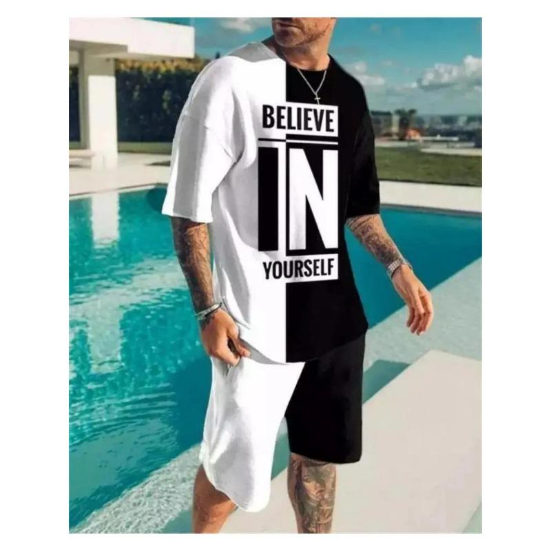 Fashion Casual Vacation Summer Men's Suit 3D Printed Sportswear Short-sleeved Suit Oversized Round Neck T-shirt Shorts 2-piece