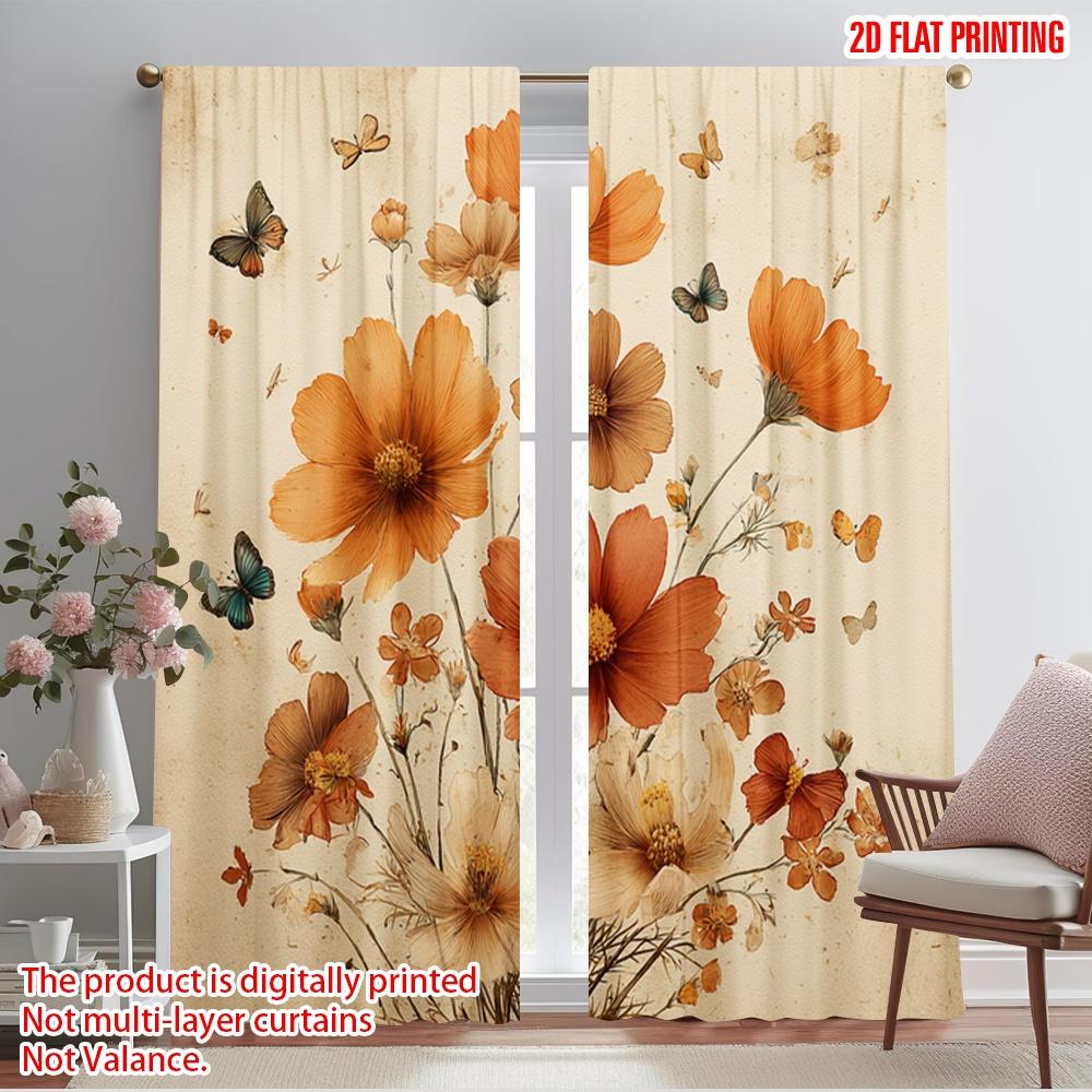 

2pcs,2D plane printing Curtains Digital Printed Butterfly Blooms Polyester Easy Install (without rod) Decorations For Home for 52.50×116.00 CM 2pcs
