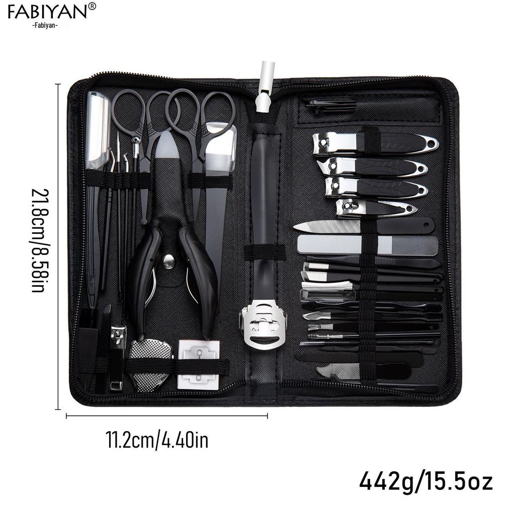 Stainless Steel Manicure Set with Nail Clippers, File, and Tools In Zipper Bag.