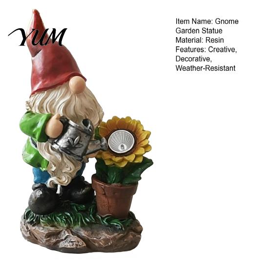 Realistic Resin Gnome Sculptures Solar Sunflower Garden Statue with LED Lights, Waterproof Figurine Gifts for Lovers Outdoor Patio Yard Lawn Decor And