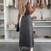 Ladies' Casual and Fashionable Sleeveless Waist Cinched Single Breasted Denim Dress