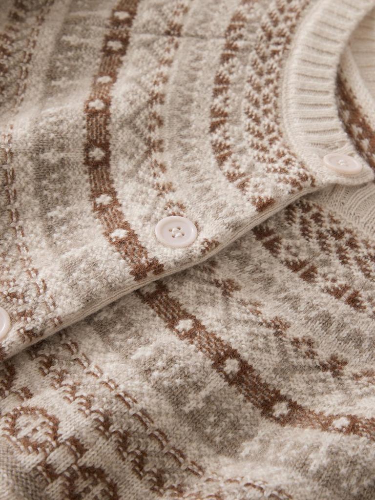 Women's Romantic Cashmere Cardigan - Round Neck, Fair Isle Pattern, Color Block, Autumn/Winter Knitted Sweater Coat