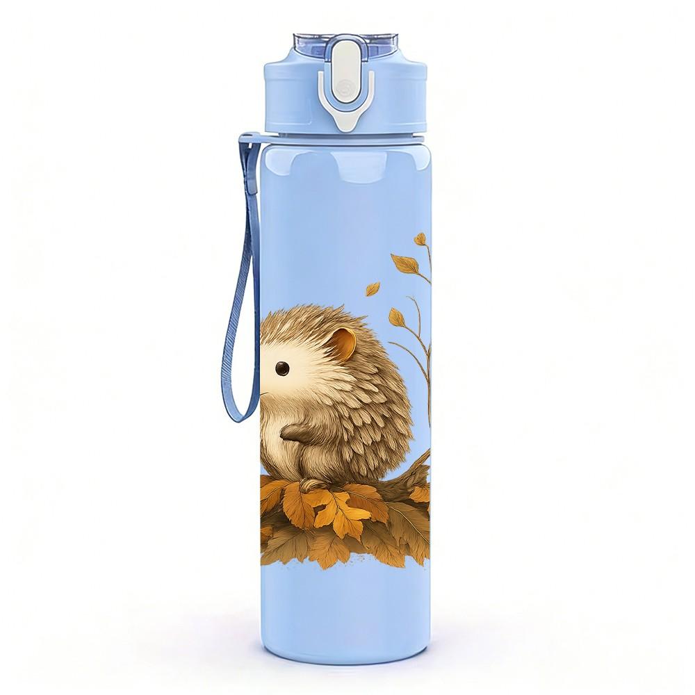 1PC Autumn Hedgehog Leaves Print 750ml Color Plastic Sports Water Bottle Leakproof Flip Straw Lid Suitable for Sports Office Home Use