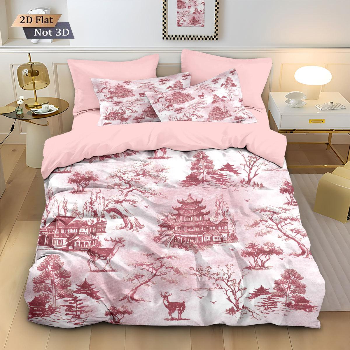 

Quilt Cover Set Ink House Digital Printing Three-Piece Set Polyester Pillowcase Quilt Cover 135x200cm