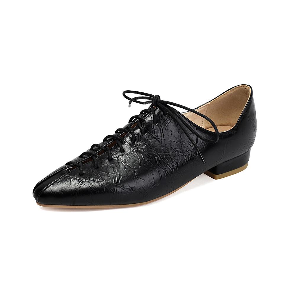 Apricot Women Oxford Pumps Lace up Low Block Heels Lady Casual Shoes Big Plus Size 45 34