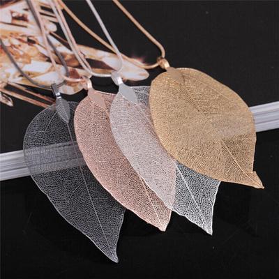 Einzigartiger Damenschmuck Einfaches Blatt Pullover Anhänger Lange Kette Halskette