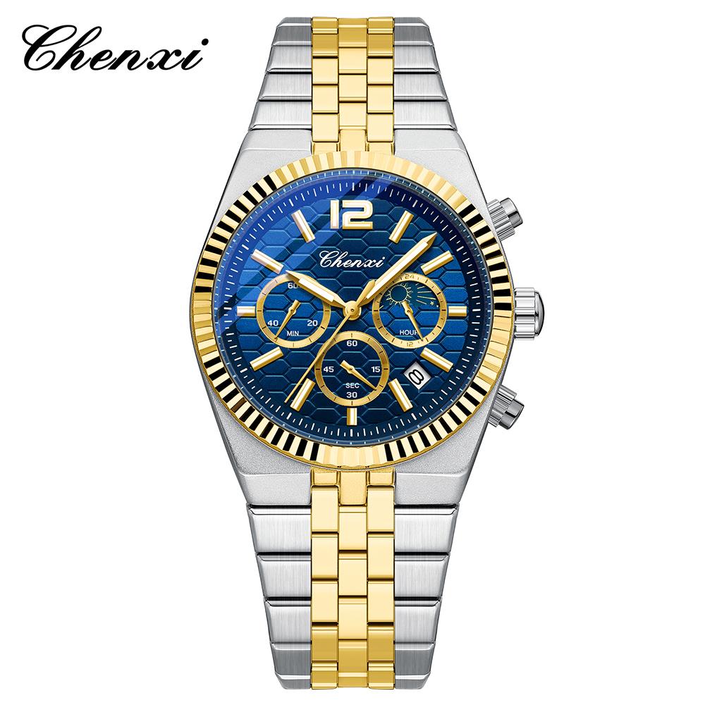 CHENXI Luxury Watch Man Multi-functional Chronograph Quartz Watches Fashion Casual Calendar Men's Wristwatches Moon Phase