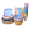 63pcs Wheat Straw Cutlery Set Household Portable Knife Fork Spoon Chopsticks Bowl Plate Dish Tableware