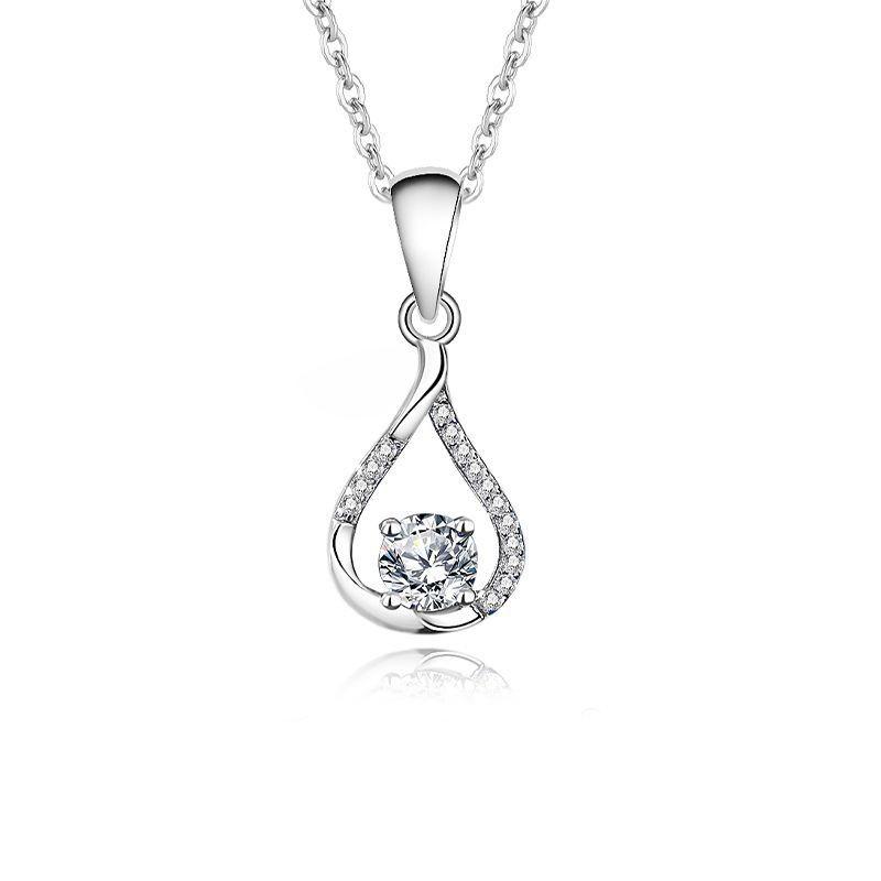Women's Rose Gold 925 Sterling Silver Waterdrop Necklace 1ct Zirconia Moissanite Pendant Engagement Wedding Jewelry